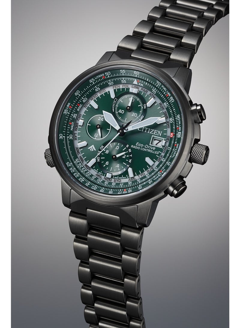 سيتيزن Promaster Sky Eco-Drive Men’s Watch AT8304-57W, 41mm Green Dial, Grey Stainless Steel Case & Bracelet, 200 m WR - Image 1